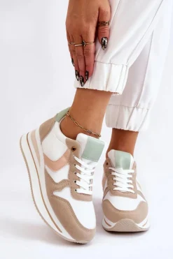 Damskie Buty Sportowe Na Koturnie Biało-Beżowe Neva