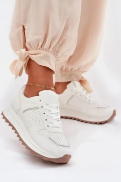 Damskie Buty Sportowe Na Platformie Białe Yandia