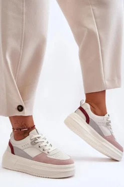 Damskie Buty Sportowe Na Masywnej Platformie Biało-Różowe Gemma