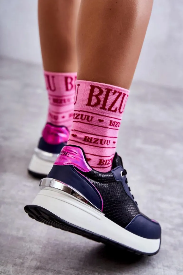 Damskie Buty Sportowe Na Koturnie GOE KK2N4081 Czarno-Granatowe