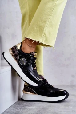 Damskie Buty Sportowe Na Koturnie GOE KK2N4085 Czarne