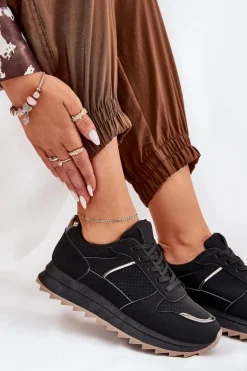 Damskie Buty Sportowe Na Platformie Czarne Yandia