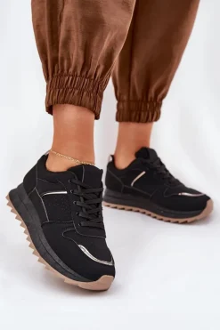 Damskie Buty Sportowe Na Platformie Czarne Yandia