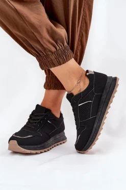 Damskie Buty Sportowe Na Platformie Czarne Yandia
