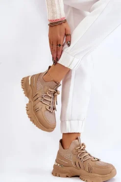Damskie Buty Sportowe Skarpetkowe Wsuwane Beżowe Berna