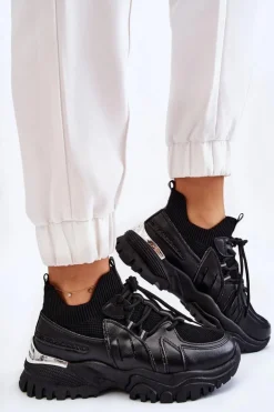 Damskie Buty Sportowe Skarpetkowe Wsuwane Czarne Berna