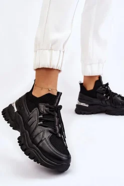 Damskie Buty Sportowe Skarpetkowe Wsuwane Czarne Berna