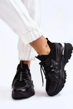 Damskie Buty Sportowe Skarpetkowe Wsuwane Czarne Berna