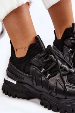 Damskie Buty Sportowe Skarpetkowe Wsuwane Czarne Berna