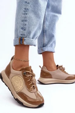 Damskie Buty Sportowe Skórzane Maciejka 06295-04 Beżowe