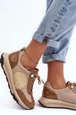 Damskie Buty Sportowe Skórzane Maciejka 06295-04 Beżowe