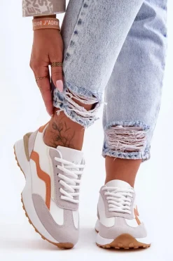 Damskie Buty Sportowe Skórzane Biało-Pomarańczowe Somerio