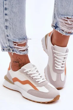 Damskie Buty Sportowe Skórzane Biało-Pomarańczowe Somerio