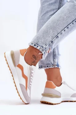 Damskie Buty Sportowe Skórzane Biało-Pomarańczowe Somerio