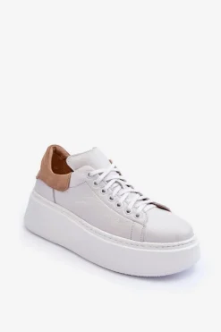 Damskie Buty Sportowe Skórzane na Platformie Białe Lemar 10150