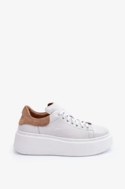 Damskie Buty Sportowe Skórzane na Platformie Białe Lemar 10150