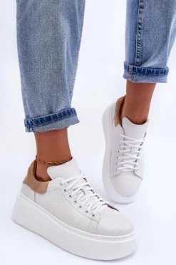 Damskie Buty Sportowe Skórzane na Platformie Białe Lemar 10150