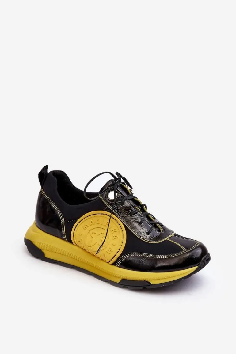 Damskie Buty Sportowe Skórzane Maciejka 06295-01 Czarno-Żółte
