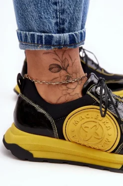 Damskie Buty Sportowe Skórzane Maciejka 06295-01 Czarno-Żółte