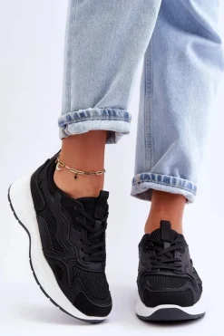 Damskie Buty Sportowe Sneakersy Na Platformie Czarno-Białe Lomare