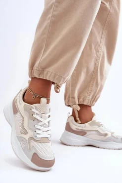 Damskie Buty Sportowe Sneakersy Na Platformie Beżowe Lomare
