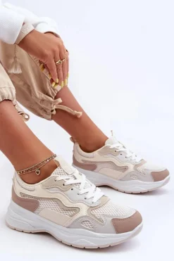 Damskie Buty Sportowe Sneakersy Na Platformie Beżowe Lomare