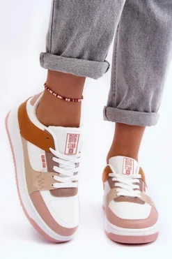 Damskie Buty Sportowe Sneakersy Big Star MM274355 Brązowo-Różowe