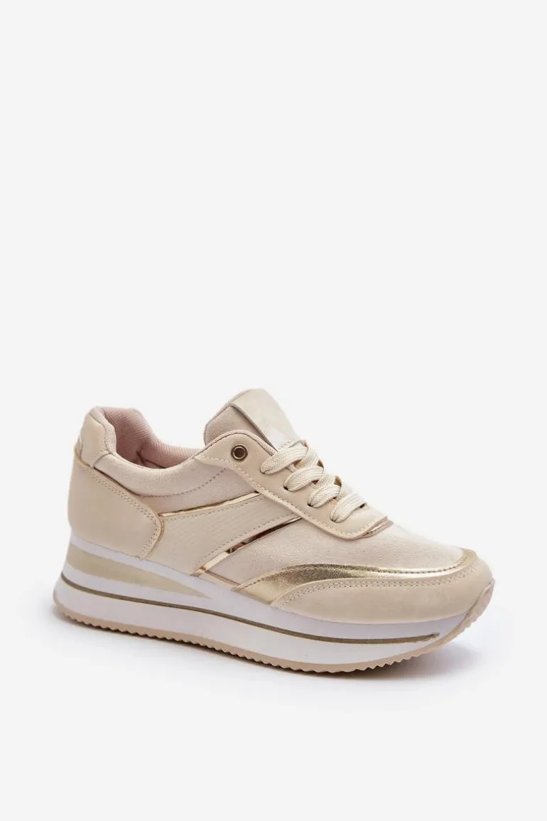 Damskie Buty Sportowe Sneakersy Na Platformie Beżowe Atnarama