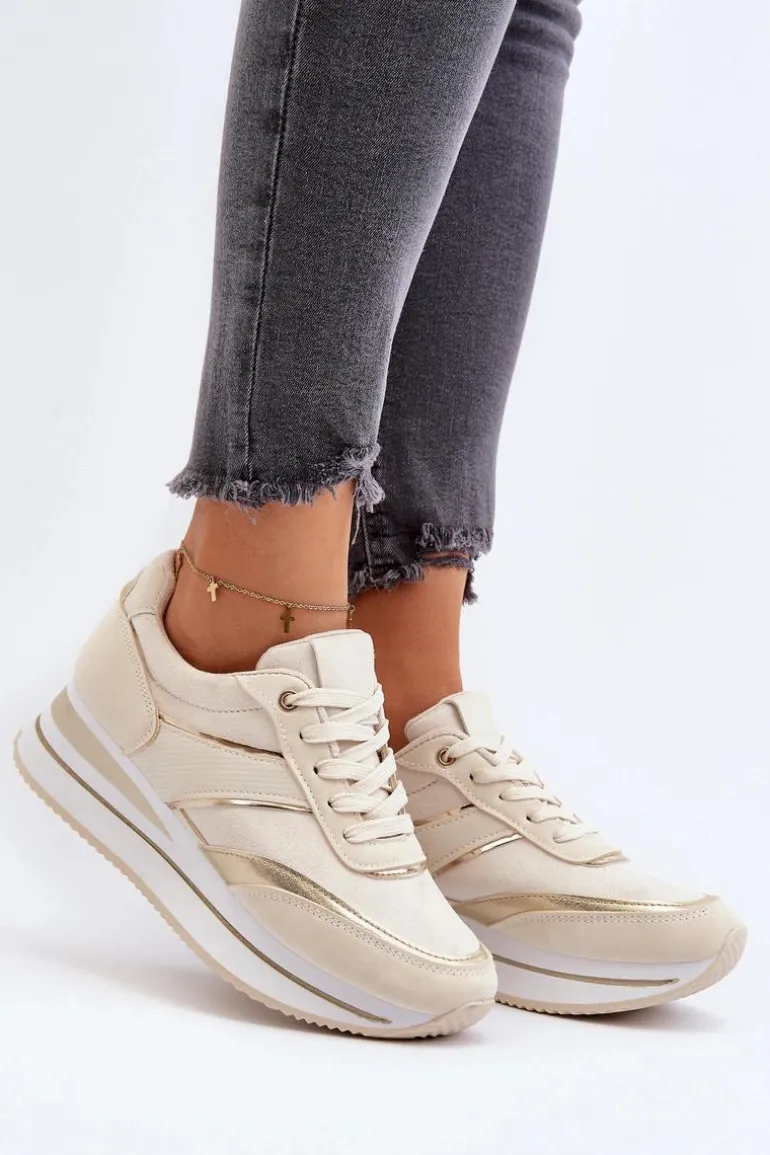 Damskie Buty Sportowe Sneakersy Na Platformie Beżowe Atnarama