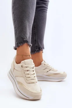 Damskie Buty Sportowe Sneakersy Na Platformie Beżowe Atnarama