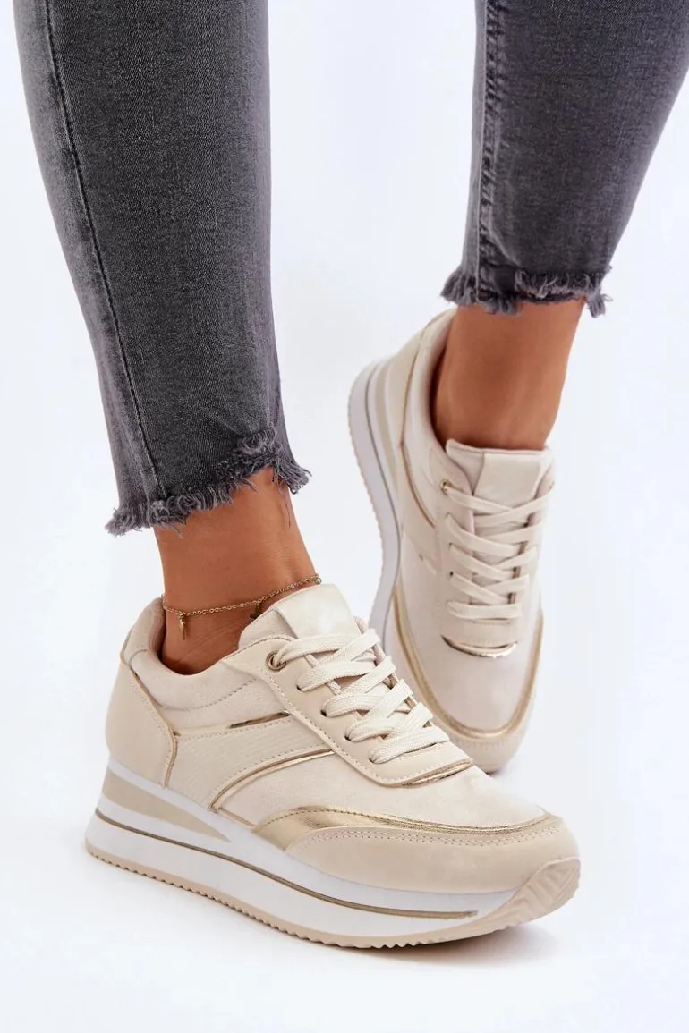 Damskie Buty Sportowe Sneakersy Na Platformie Beżowe Atnarama