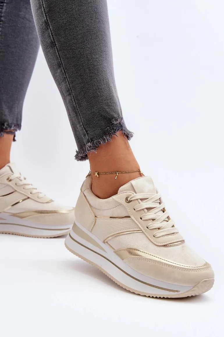 Damskie Buty Sportowe Sneakersy Na Platformie Beżowe Atnarama