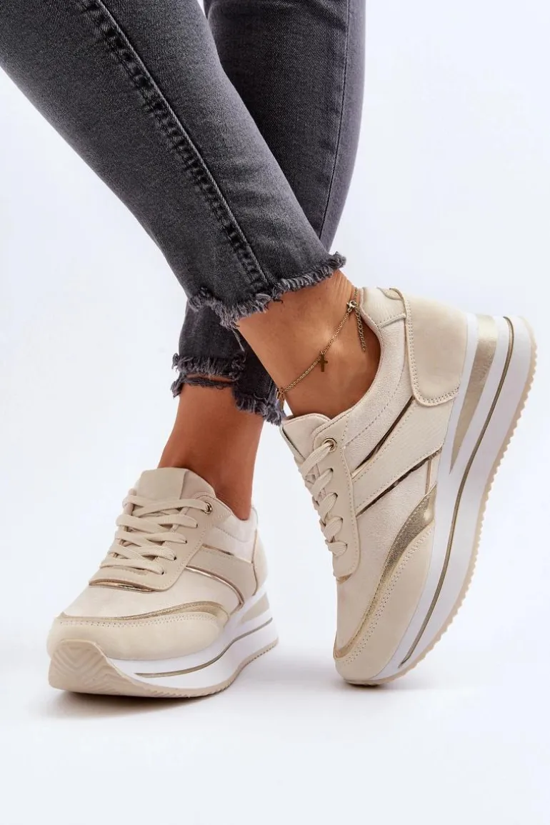 Damskie Buty Sportowe Sneakersy Na Platformie Beżowe Atnarama