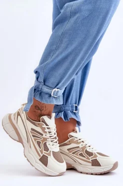 Damskie Buty Sportowe Sznurowane Beżowe Emare