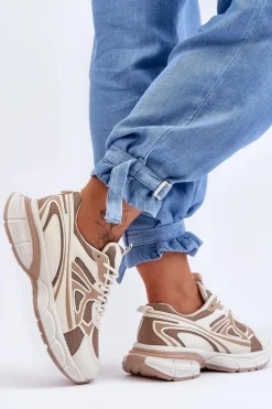 Damskie Buty Sportowe Sznurowane Beżowe Emare