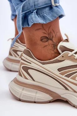 Damskie Buty Sportowe Sznurowane Beżowe Emare