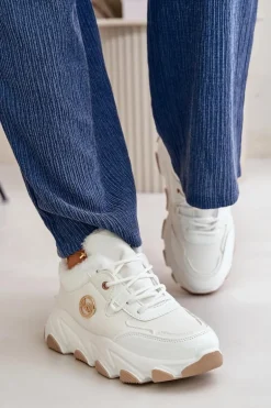 Damskie Buty Sportowe Sznurowane Ocieplane Na Platformie Białe Verioras