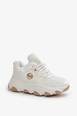 Damskie Buty Sportowe Sznurowane Ocieplane Na Platformie Białe Verioras