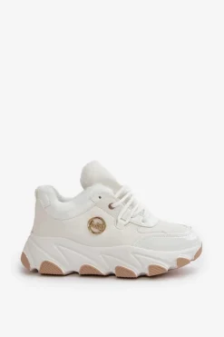 Damskie Buty Sportowe Sznurowane Ocieplane Na Platformie Białe Verioras