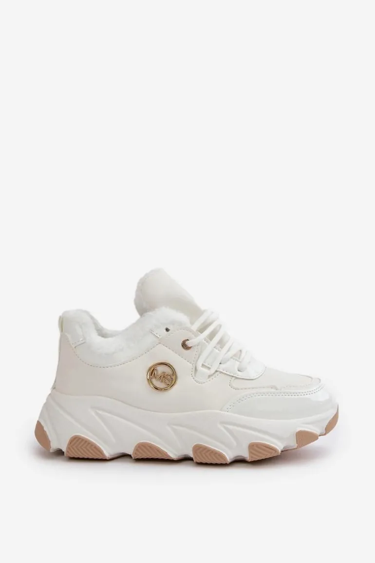 Damskie Buty Sportowe Sznurowane Ocieplane Na Platformie Białe Verioras