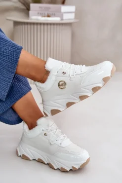 Damskie Buty Sportowe Sznurowane Ocieplane Na Platformie Białe Verioras