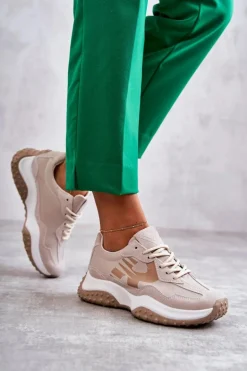Damskie Buty Sportowe Wiązane Beżowe Tolea