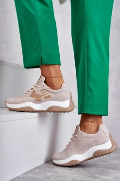 Damskie Buty Sportowe Wiązane Beżowe Tolea