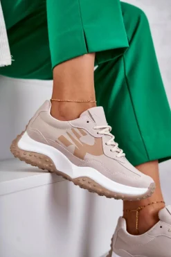 Damskie Buty Sportowe Wiązane Beżowe Tolea