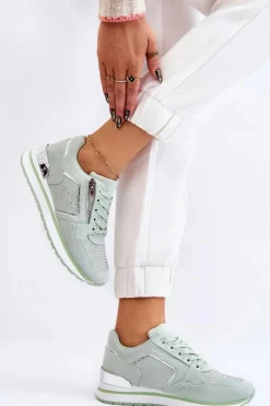 Damskie Buty Sportowe Z Ozdobnym Zamkiem Zielone Adrea