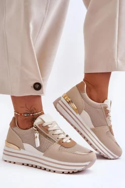 Damskie Buty Sportowe Z Ozdobnym Zamkiem Beżowe Cairo