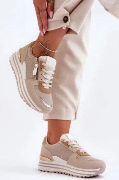 Damskie Buty Sportowe Z Ozdobnym Zamkiem Beżowe Cairo