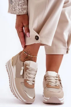 Damskie Buty Sportowe Z Ozdobnym Zamkiem Beżowe Cairo