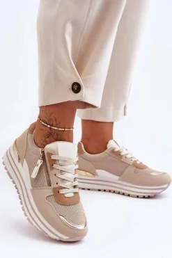 Damskie Buty Sportowe Z Ozdobnym Zamkiem Beżowe Cairo