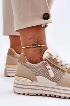 Damskie Buty Sportowe Z Ozdobnym Zamkiem Beżowe Cairo